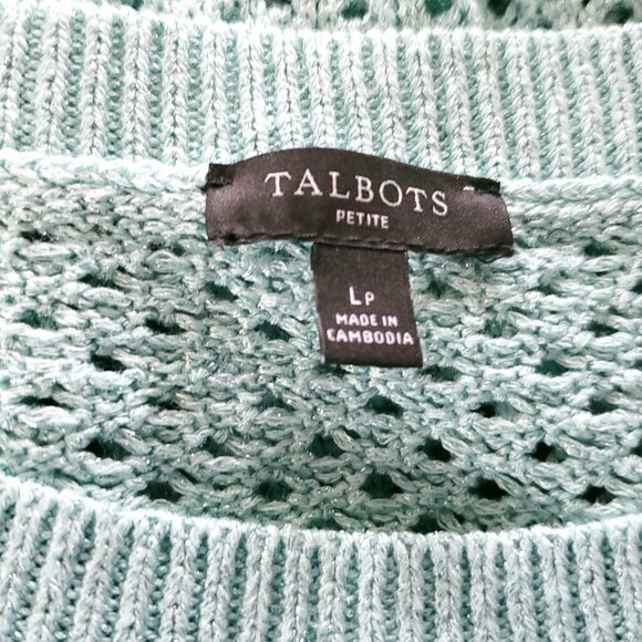 Talbots Open Knit Sweater LP Metallic Light Green Pullover - Picture 3 of 4